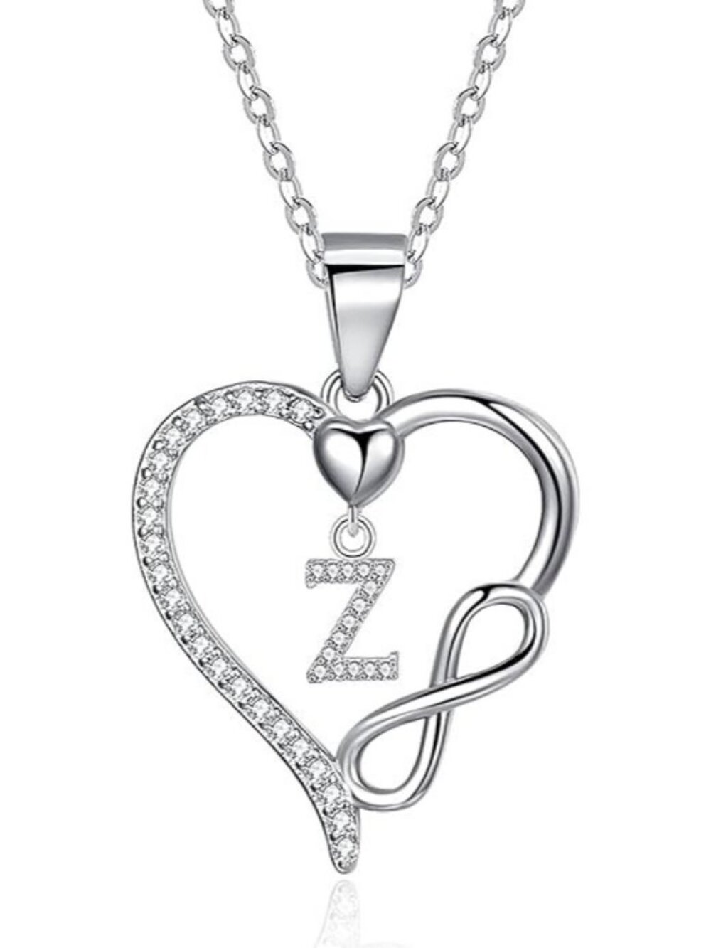 Letter Z Dainty 925 Sterling Silver Infinity Heart Initial Necklace